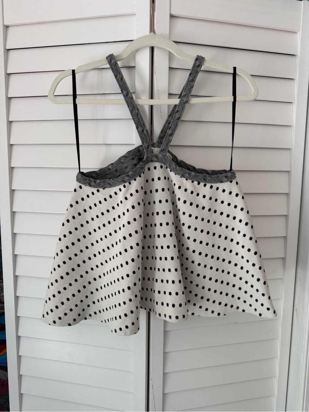 Anthropologie White and Black Polka Dot Crop Top with Gray Straps